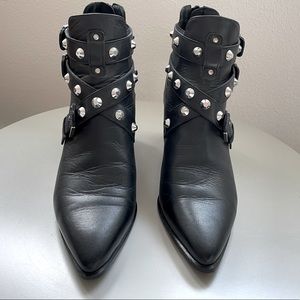 SOLD: Stuart Weitzman Black Leather Silver Studded Booties Size 7